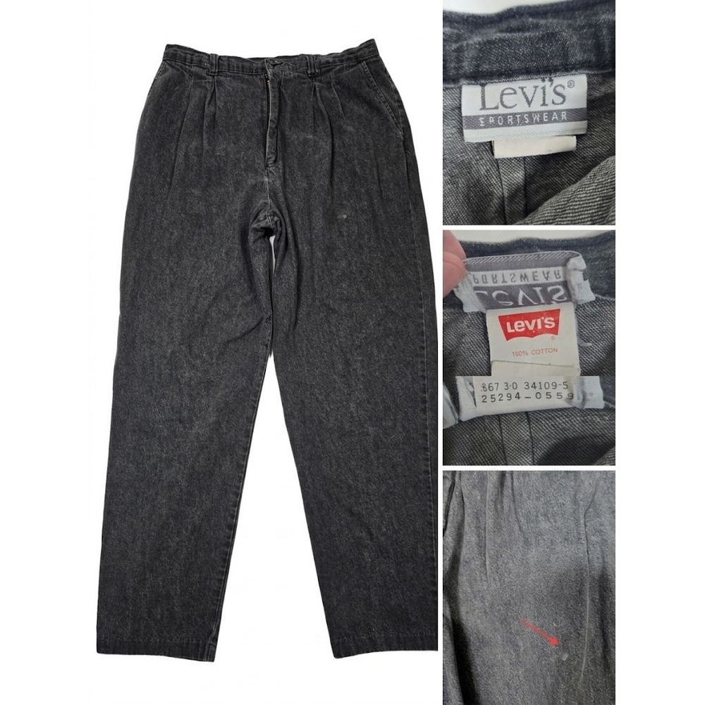 VTG 80s 90s Levis Sportswear Pleated Jeans Black Acid Wash High Rise Taper 30x28